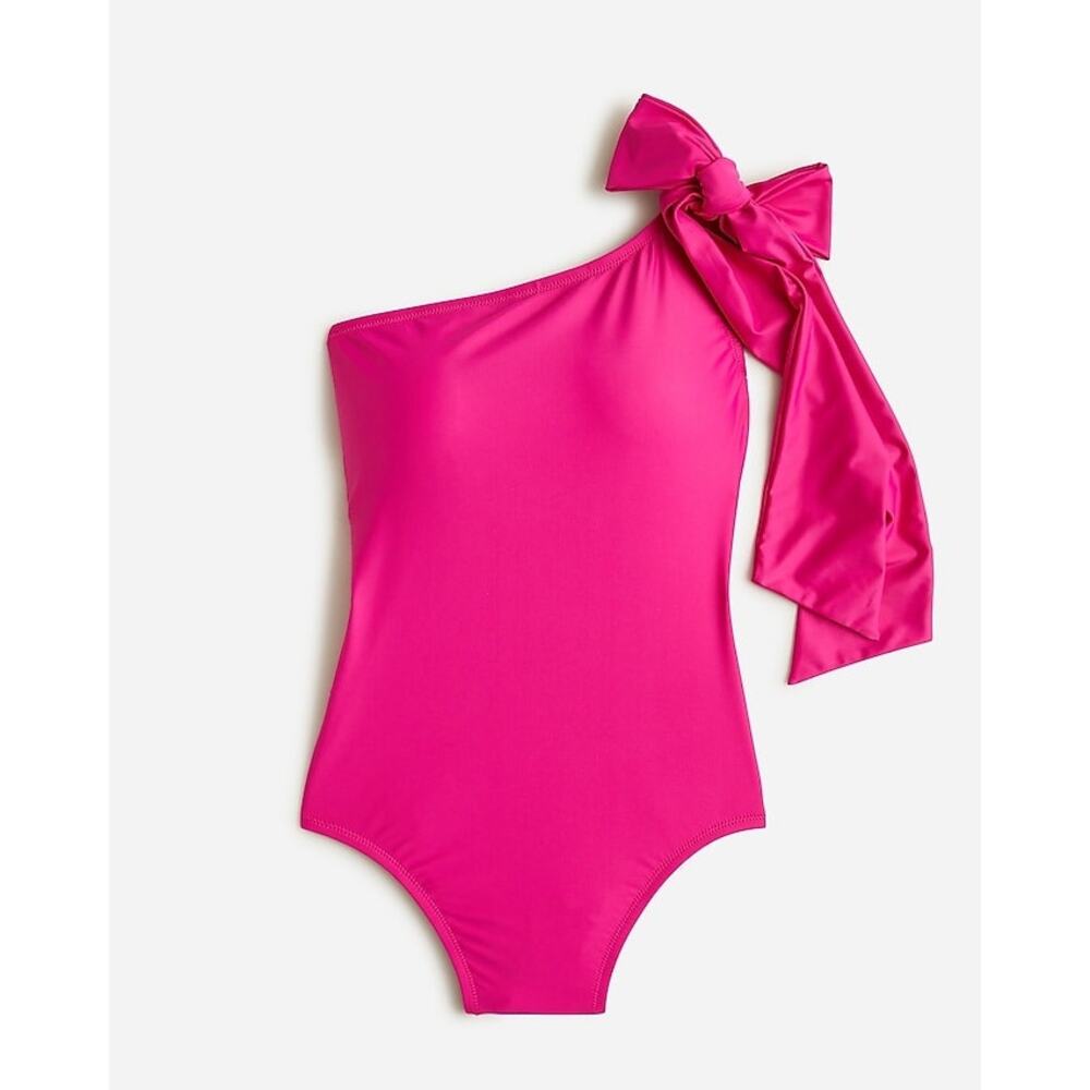 NWT J.Crew Womens One Piece Swimsuit Pink Magenta Bow Shoulder Tie Barbie Size 2